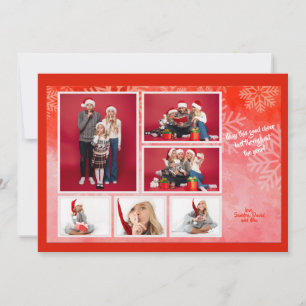 Snowflakes Collage Red Holiday Photo Card