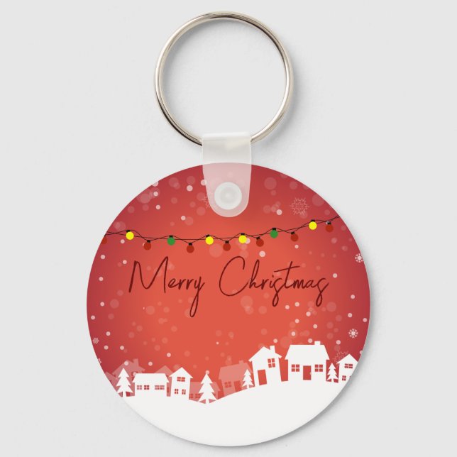 Snowflakes covered the Christmas Houses Key Ring (Front)