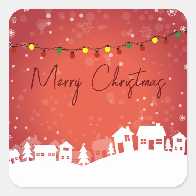 Snowflakes covered the Christmas Houses Square Sticker (Front)