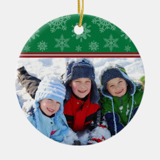 Snowflakes Custom Christmas Ornament (green) (Front)