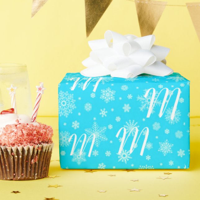 Snowflakes custom monogram for your gift receiver wrapping paper (Birthday Party)