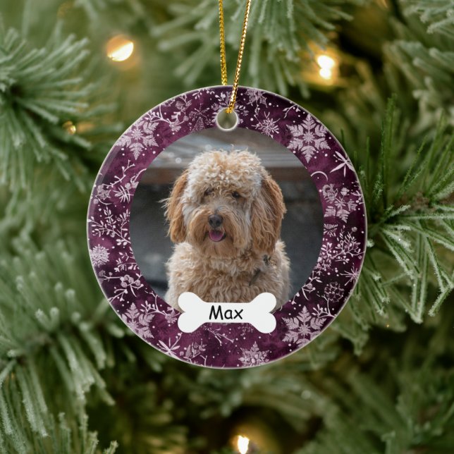 Snowflakes Custom Pet Puppy Dog Photo Ceramic Tree Decoration (Tree)