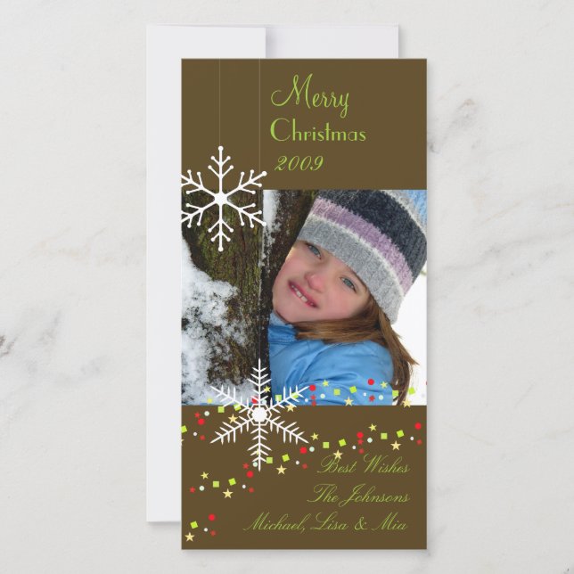 Snowflakes ~ dark chocolate, green christmas holiday card (Front)