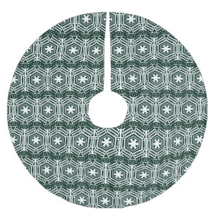 Snowflakes dark green white festive cute Christmas Brushed Polyester Tree Skirt