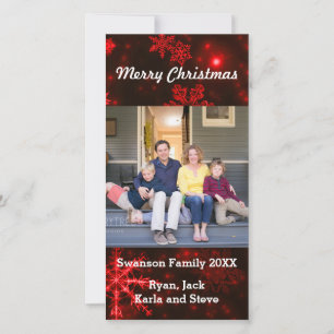 Snowflakes Deep Red Background Vertical Photo Card