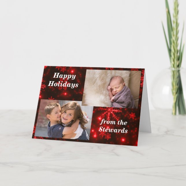 Snowflakes Deep Red Holidays Photo Greeting Card (Front)