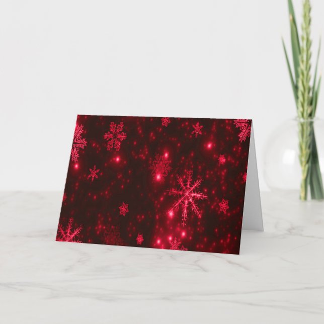 Snowflakes Deep Red Scene Peace Love Joy Quote Holiday Card (Front)