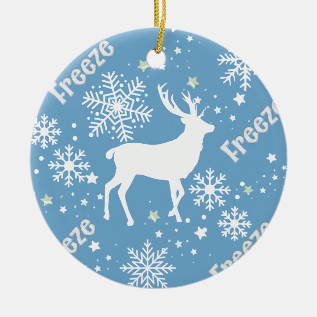 snowflakes deer blue ceramic tree decoration (Front)