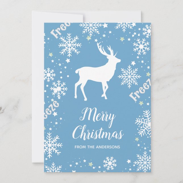 Snowflakes deer blue Christmas Holiday Card (Front)
