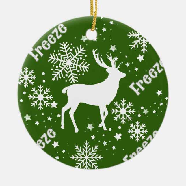 snowflakes deer green ceramic ornament (Front)