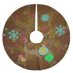 Snowflakes Deer Ornaments Holiday Tree Skirt