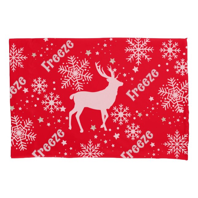 snowflakes deer red pillowcase (Front-Left)