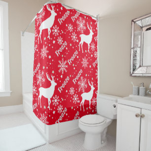 snowflakes deer red shower curtain