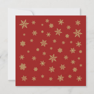 Snowflakes Design Gold on Red Holiday Card