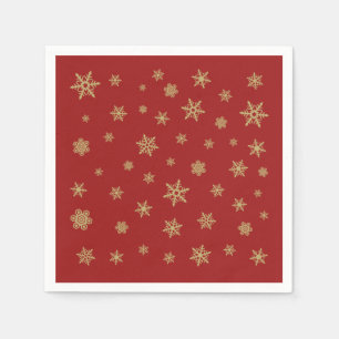 Snowflakes Design Gold on Red Napkin