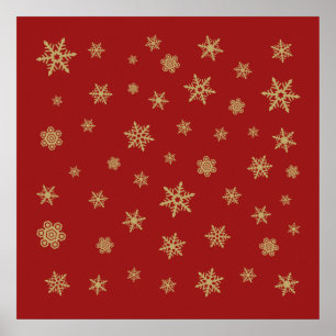 Snowflakes Design Gold on Red Poster