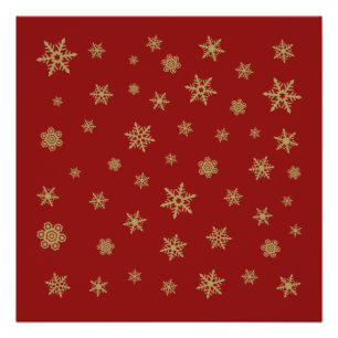 Snowflakes Design Gold on Red Poster
