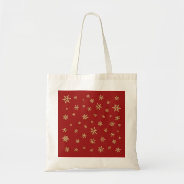 Snowflakes Design Gold on Red Tote Bag (Front)