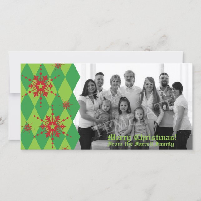 Snowflakes & Diamond Christmas Family Photo Card (Front)