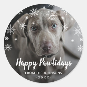 Snowflakes Dog Photo Cute Christmas Classic Round Sticker