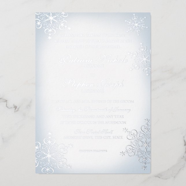 Snowflakes Dusty Blue Wedding Silver (Front)