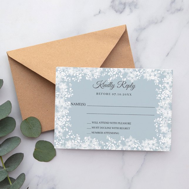 Snowflakes dusty blue winter wedding RSVP (Creator Uploaded)