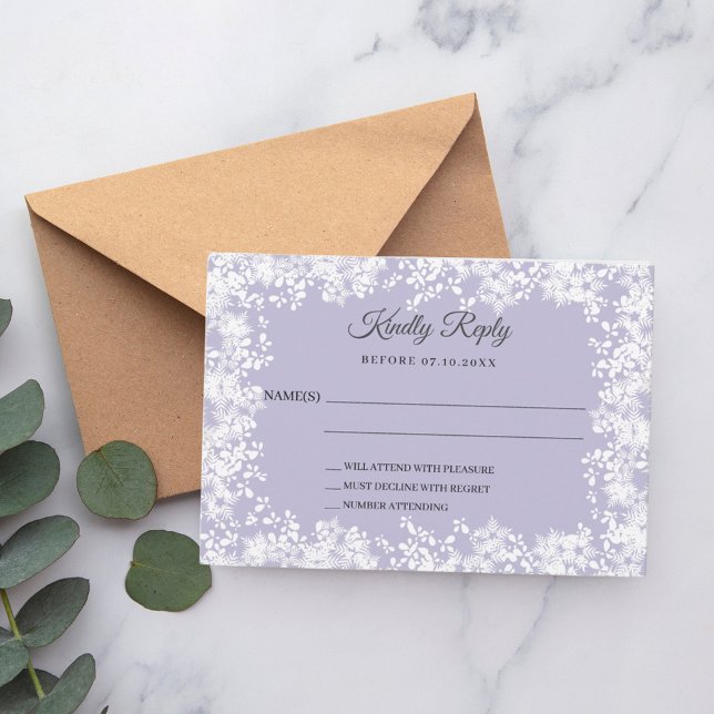 Snowflakes dusty lavender winter wedding RSVP (Creator Uploaded)