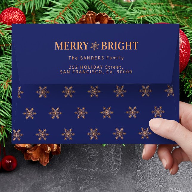 Snowflakes elegant Christmas gold navy blue Envelope (Creator Uploaded)