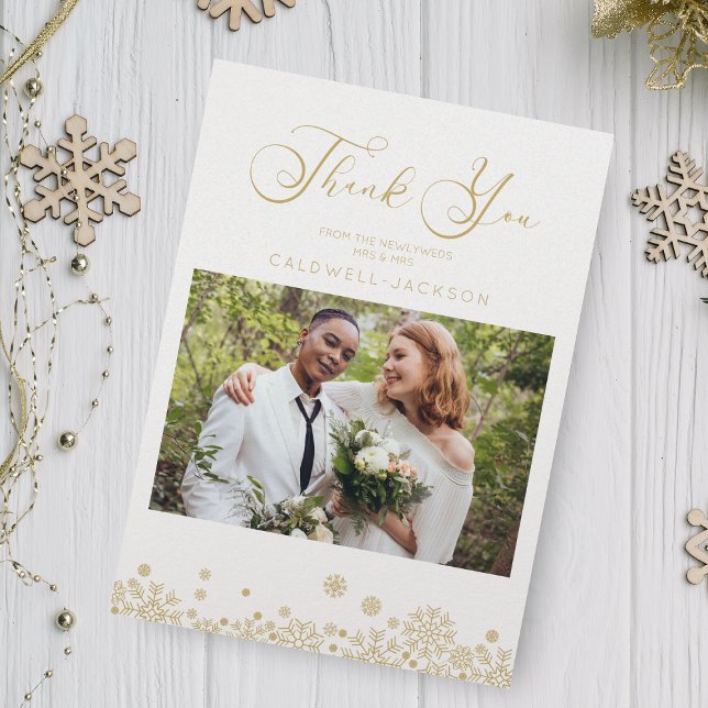 Snowflakes Fake Gold Effect First Merry Christmas Thank You Card (Creator Uploaded)