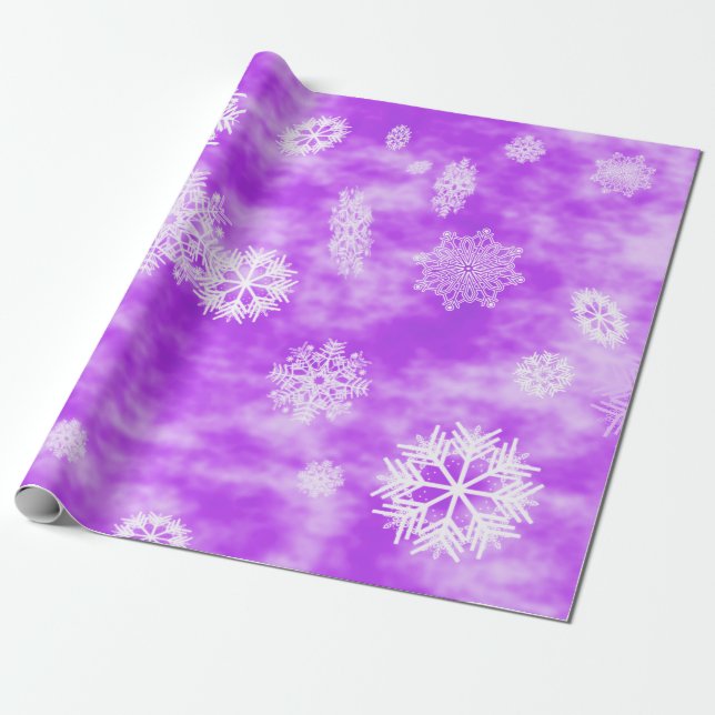 Snowflakes Fall Purple Wrapping Paper (Unrolled)