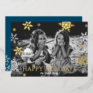Snowflakes Falling Happy Holidays Red Gold Foil Ho Holiday Card