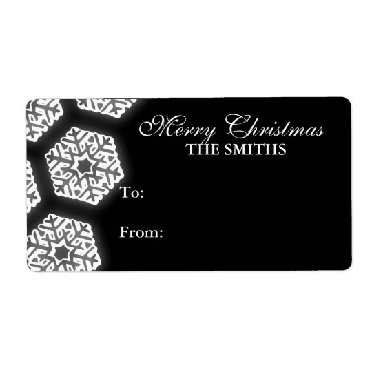 Snowflakes Family Gift Tag Black Shipping Label
