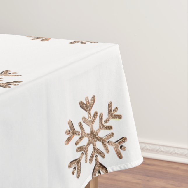 Snowflakes Faux Gold Glitter Diamonds Christmas Tablecloth (In Situ)