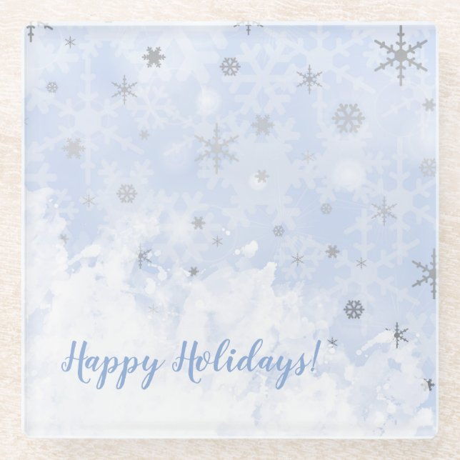 Snowflakes faux metal on baby blue colour Your Tex Glass Coaster (Front)