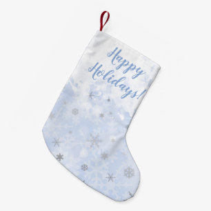 Snowflakes faux metal on baby blue colour Your Tex Small Christmas Stocking