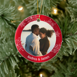 Snowflakes First Christmas Red Frame Ceramic Tree Decoration