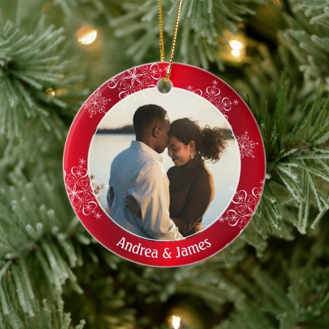 Snowflakes First Christmas Red Frame Ceramic Tree Decoration (Tree)