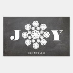 Snowflakes Flower Dots Joy Chalkboard Chic Holiday Rectangular Sticker