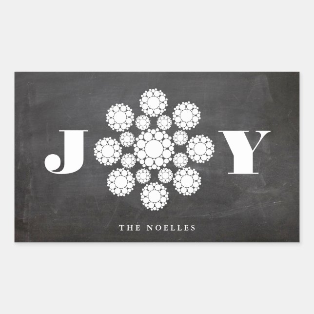 Snowflakes Flower Dots Joy Chalkboard Chic Holiday Rectangular Sticker (Front)
