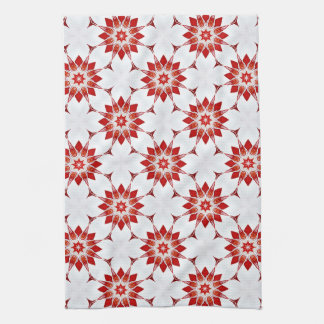 Snowflakes Flowers in Red Tea Towel