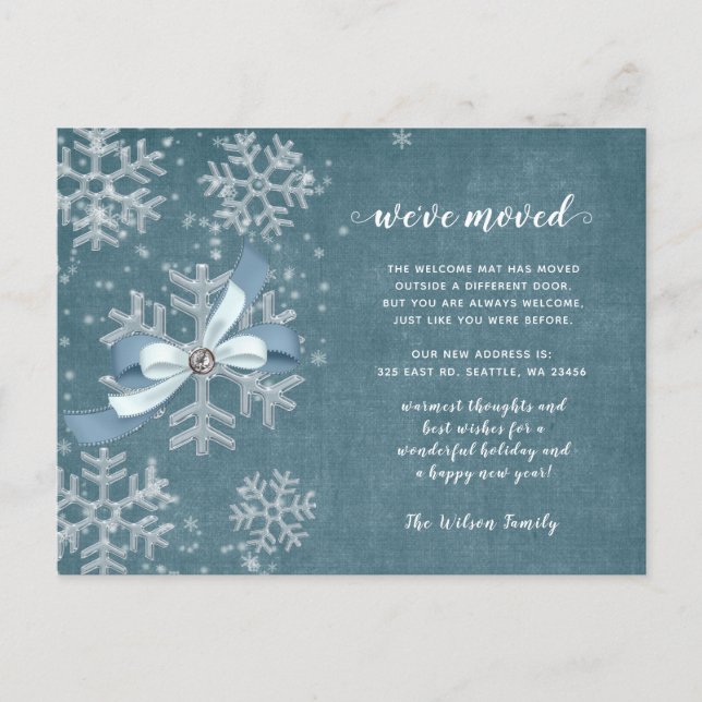 Snowflakes Flurries Holiday Moving Announcement Postcard (Front)