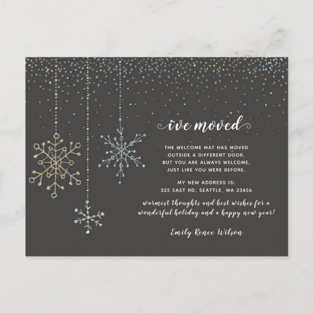 Snowflakes Flurries Holiday Moving Announcement  Postcard (Front)