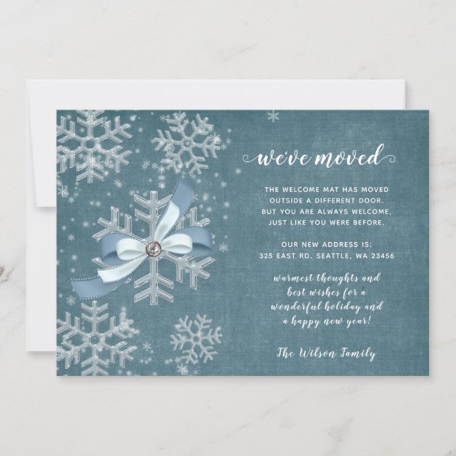 Snowflakes Flurries We've Moved Holiday Cards (Front)