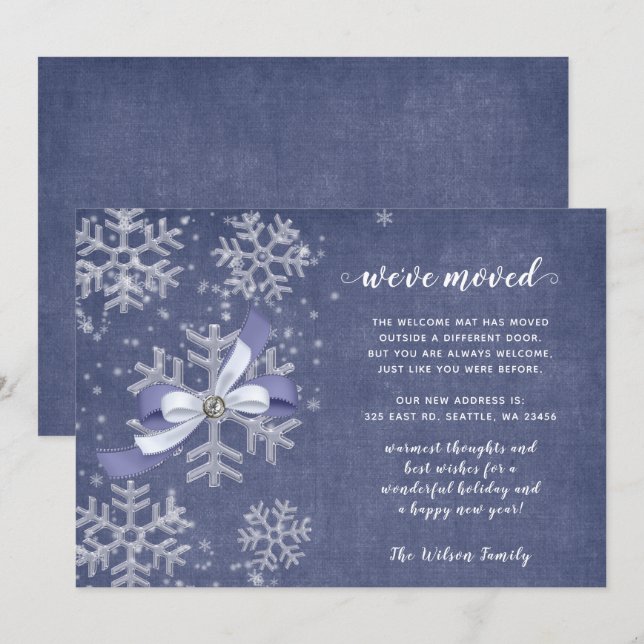 Snowflakes Flurries We've Moved Holiday Cards (Front/Back)