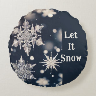Snowflakes / Fluttering / Crop / Let It Snow Round Cushion