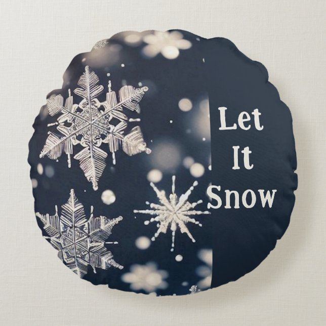 Snowflakes / Fluttering / Crop / Let It Snow Round Cushion (Front)