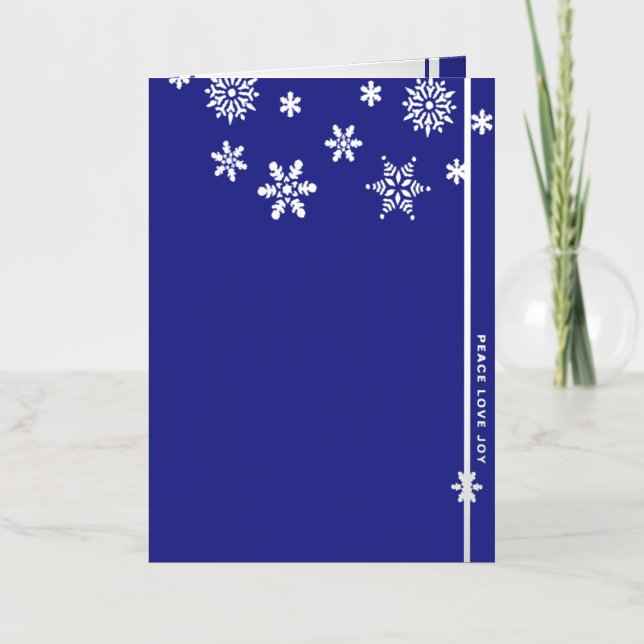 Snowflakes Folded Blue Foil Holiday Card (Front)