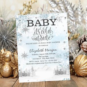  Snowflakes Forest Mountain Baby Shower Invitation