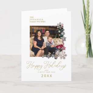 Snowflakes Frame Happy Holidays Christmas Family Holiday Card