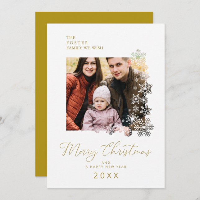 Snowflakes Frame Modern Elegant Chic Christmas Pic Holiday Card (Front/Back)